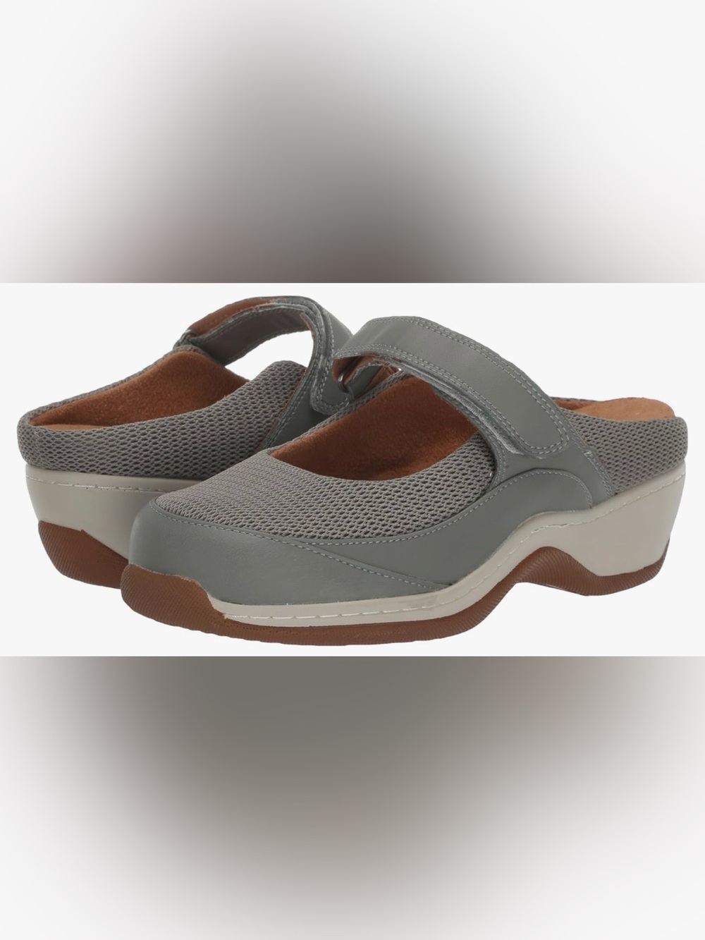 SoftWalk Gray Mary Jane Clogs with Adjustable Strap. Sz 9 WW